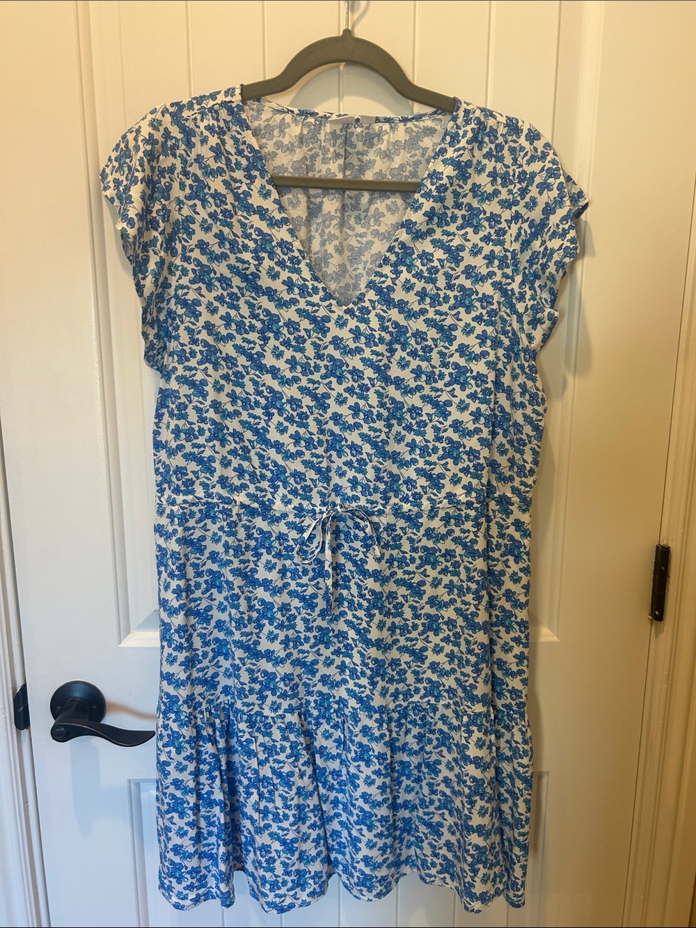 GAP Factory Blue and White Floral Tie-Waist Midi Dress